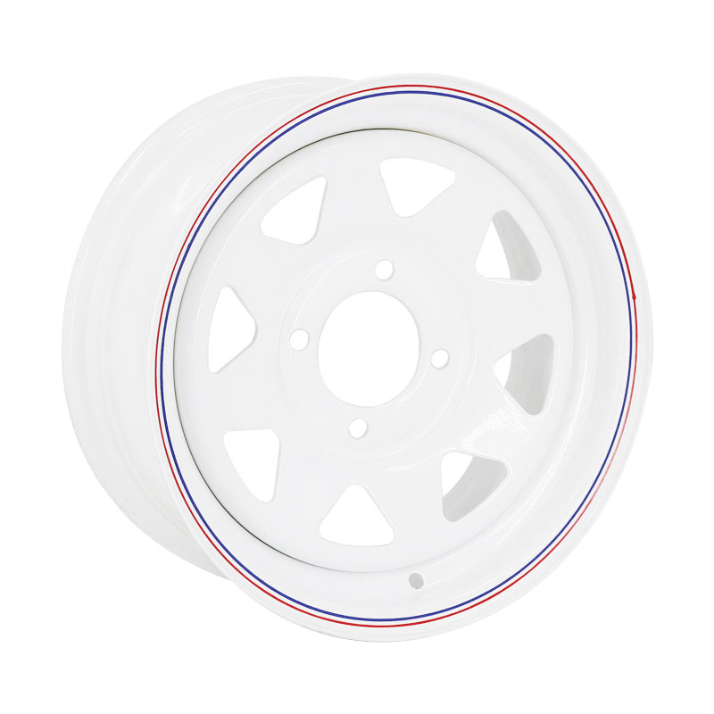 WHITE 8 SPOKE WITH RED & BLUE LINES TRAILER WHEELS 